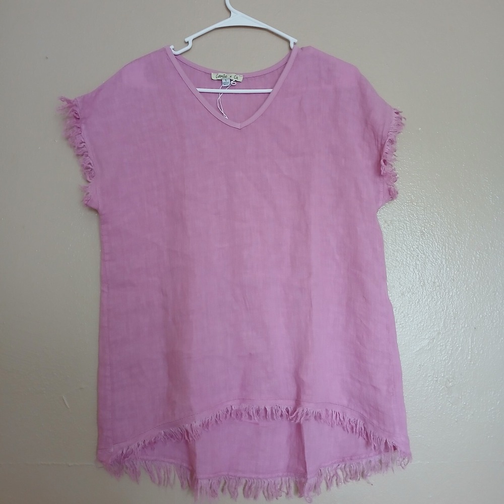 Camille And Co Top Womens Small Linen Fringe Lagenlook Italy‎ NWOT